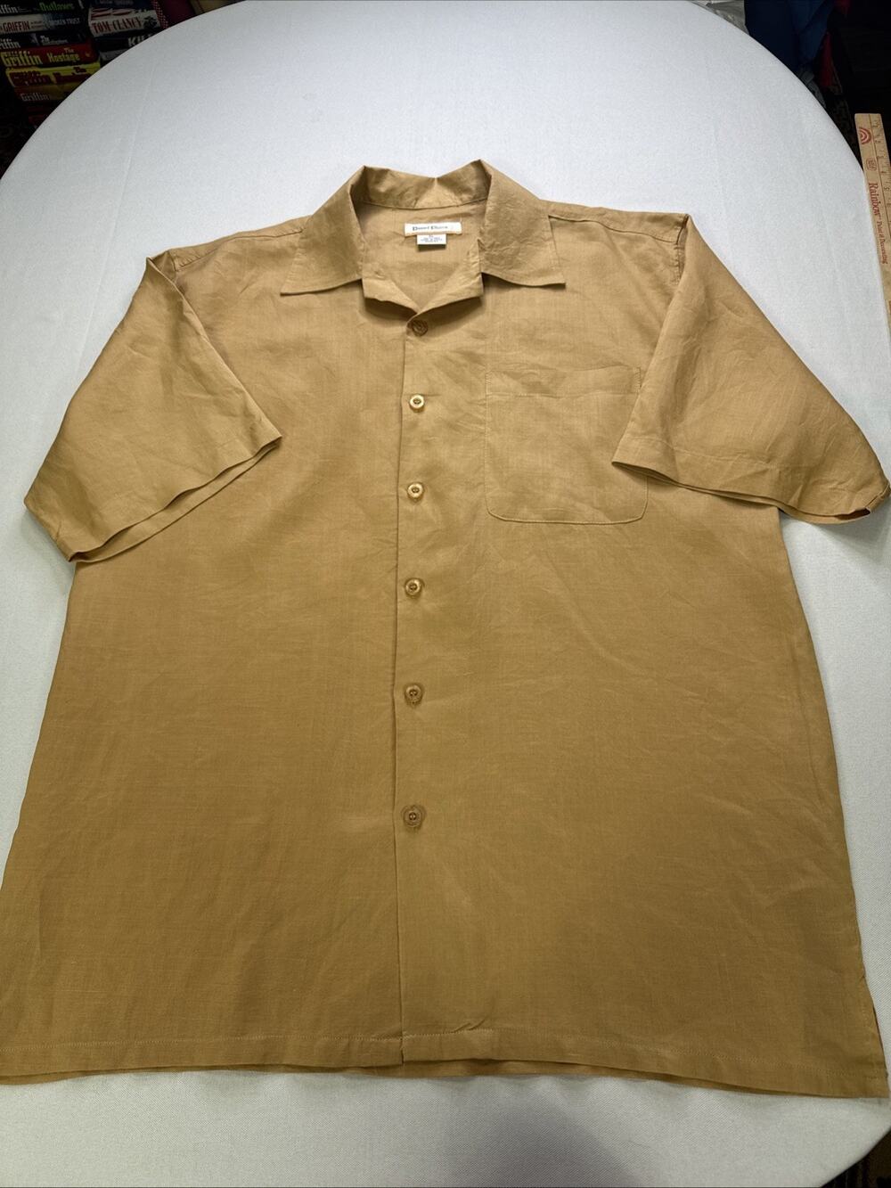 Daniel Ellissa Men’s XL 100% Linen Camel Camp Collar Button Up Resort Shirt